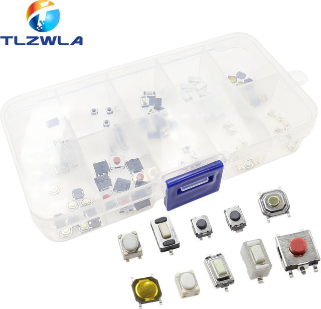 100er Set Taktschalter Kit mit 10 Modellen in Multicolor, Taktile Druckschalter für SMD-Anwendungen - Bild 1