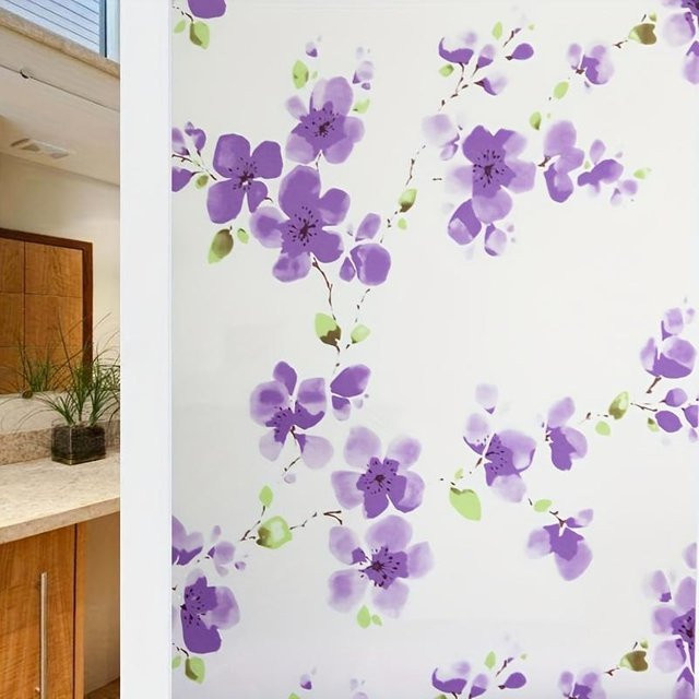 Selbstklebende blickdichte Fensterfolie SZ-Damai mit lila Pflaumenmuster, 4m, Farbe: Lila - Bild 1