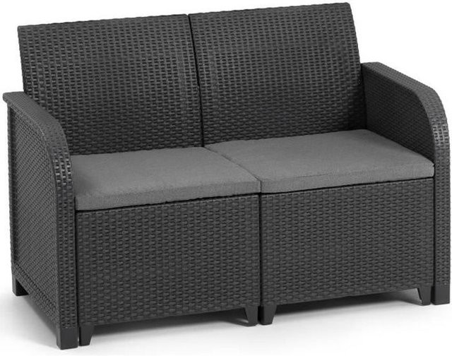 Keter SanRemo Gartenbank aus geflochtenem Polyrattan mit Armlehnen in Graphitgrau - Bild 1