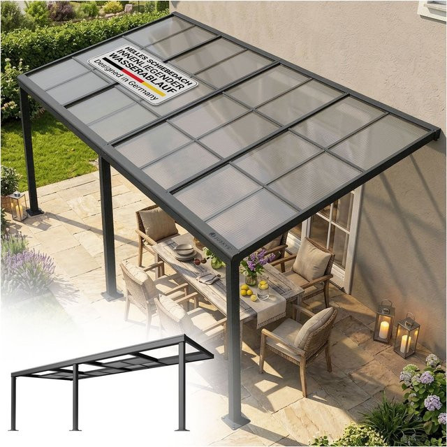Juskys Terrassendach Jakarta mit Schiebedach aus Aluminium und Polycarbonatplatten in Dunkelgrau, B/T: 600 x 300 cm - Bild 1
