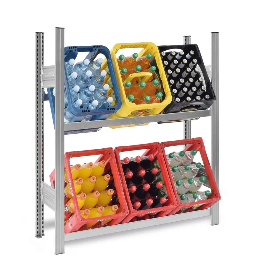 PROREGAL Getränkekistenregal Stecksystem T-Profil aus verzinktem Stahl, 2 Ebenen, H x B x T: 120 x 100 x 30 cm, Fachlast 100 kg - Bild 2
