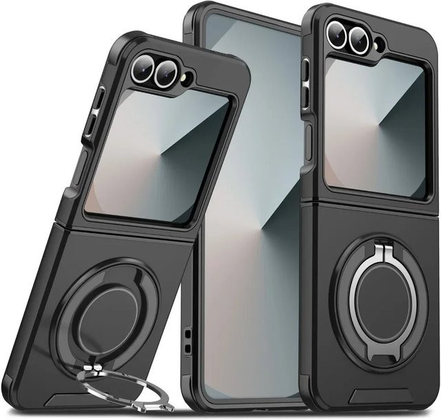 Magnetische Schutzhülle mit Leder-Finish und 360 Grad rotierendem Ringhalter für Samsung Galaxy Z Flip 7 und Samsung Galaxy Z Flip 6 5G - Bild 1