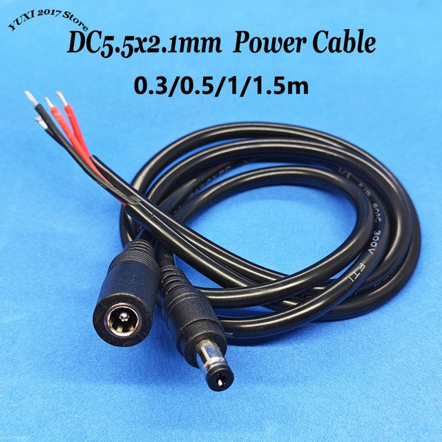 YuXi DC-Stromkabel Adapter Set mit Stecker und Buchse 5,5x2,1mm 18AWG 0,75mm² Schwarz für CCTV-Kameras und LED-Streifen - Bild 1