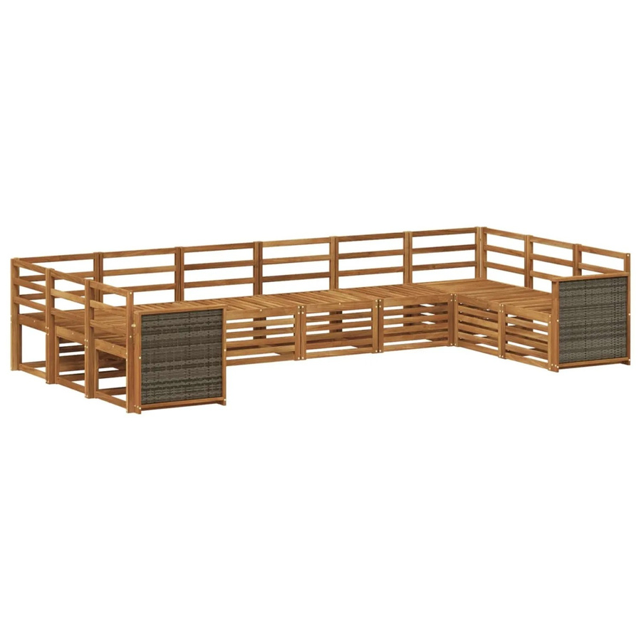 vidaXL Ecksofa Set aus Massivholz Akazie in Natur Braun, 7-teiliges L-Shape Sofa Set mit Kissen - Bild 2