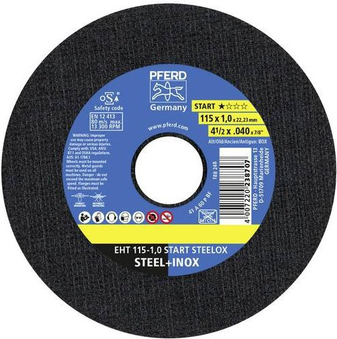 PFERD Trennscheiben-Set EHT 115-1,0 START für Edelstahl und Stahl, 10 Stück, Durchmesser: 115 mm, Farbe: Schwarz - Bild 1