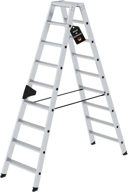 PROREGAL Stufen-Stehleiter beidseitig begehbar in Silber, 2 x 9 Stufen - Bild 1