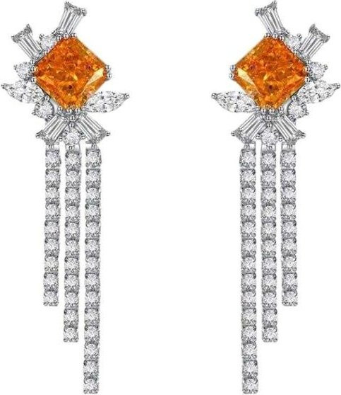 Ohrstecker 925 Silber, Diamant, Zirkonia, Damen, Orange - Bild 1