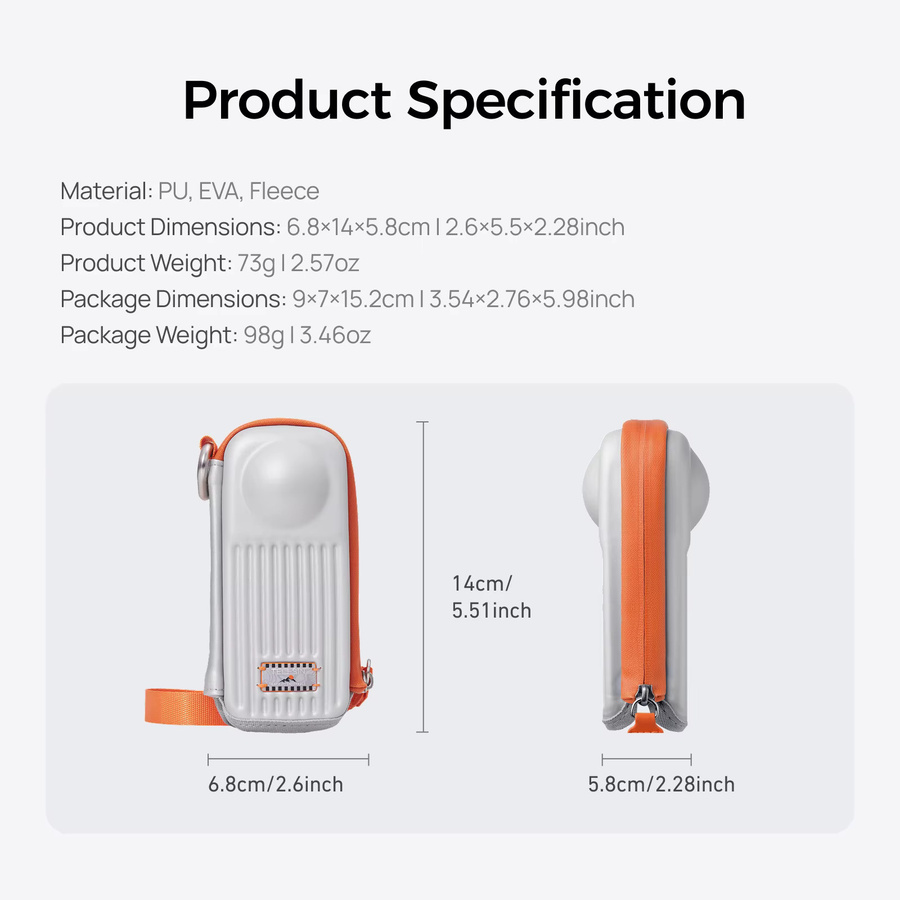 TELESIN Mini-Schutztasche für Insta360 X4 und X5 Kamera-Zubehör, grau, gebürstetes Design mit Schnellverschluss - Bild 5