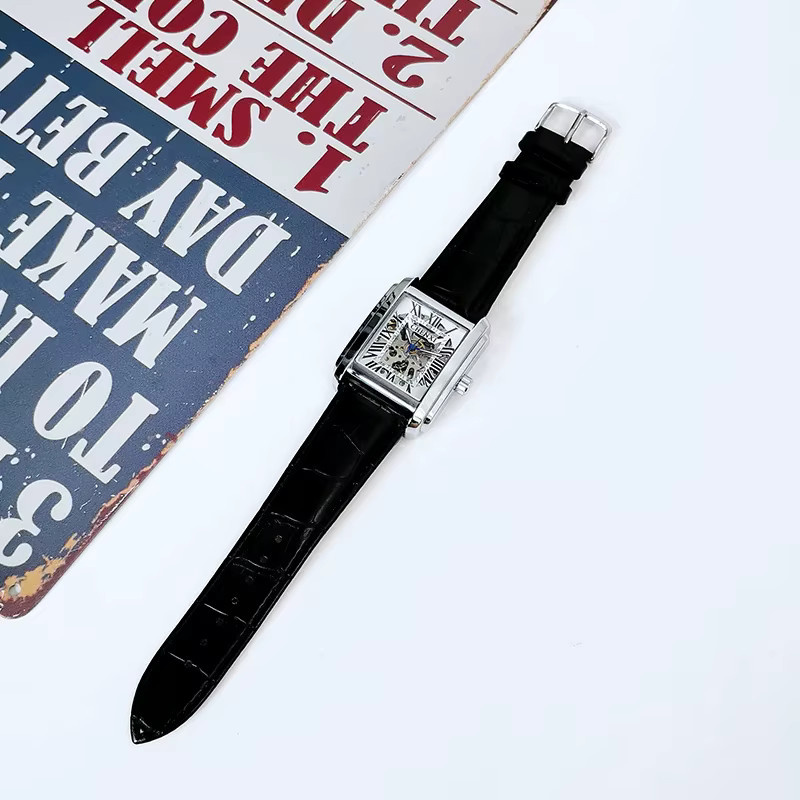 CHENXI Armbanduhr, Automatik, eckig, Edelstahl, Leder, Schwarz, Herren - Bild 3