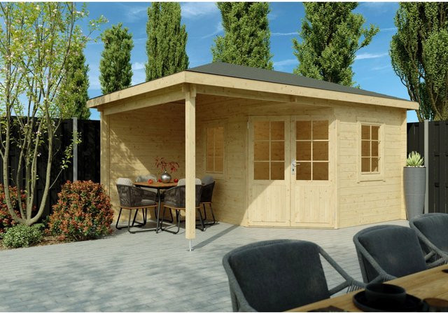 Fjordholz Gartenhaus Evelyn 3B als 5-Eck Log Cabin in Braun mit Fenster und Tür - Bild 1