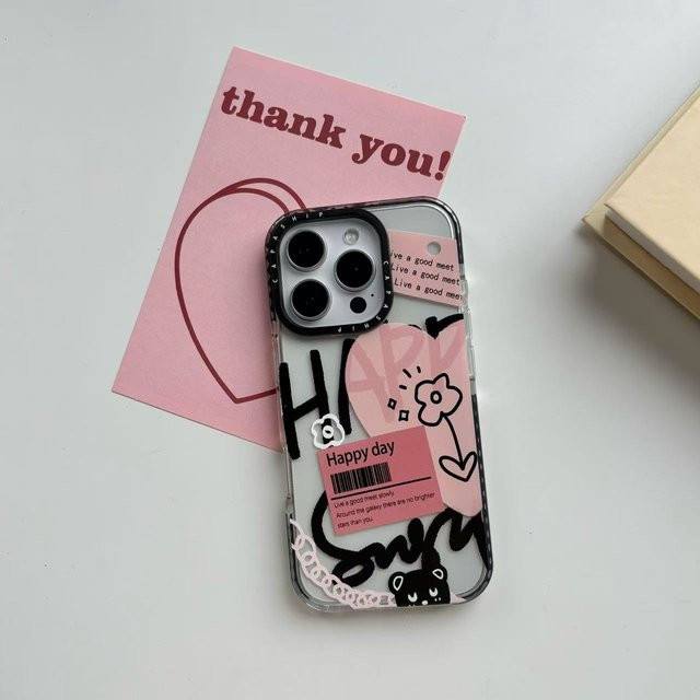 Transparente iPhone Schutzhülle mit herzförmigem Alphabet-Design, Blumen und Graffiti-Cartoon für iPhone 12 bis iPhone 17 Pro Max - Bild 1