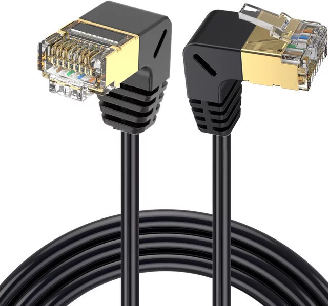 BSN Cat8 Ethernet-Kabel SFTP mit RJ45-Steckern in Schwarz, 40 Gbit/s und 2000 MHz, rechtwinklig nach oben, unten, links oder rechts erhältlich - Bild 1