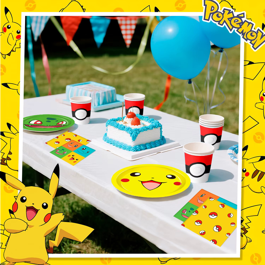 Potdemiel 120-teiliges Pokemon Party-Geschirr Set in Mehrfarbig für Kinder mit Tellern, Servietten und Bechern - Bild 4