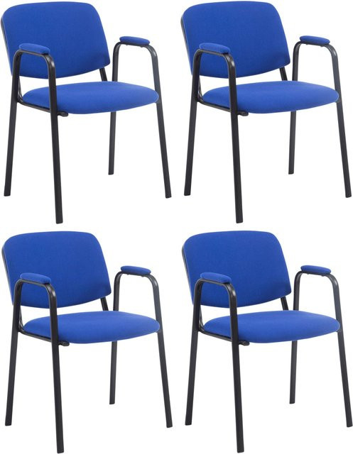 CLP Ken Pro Stapelstuhl 4er Set mit Armlehnen, gepolsterte Konferenzstühle aus Stoff in Schwarz mit Metallgestell - Bild 1