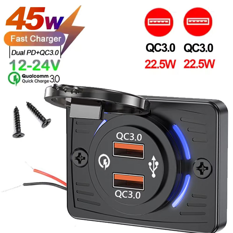 USB-Steckdose mit 2–4 Ports für Bus, ATV und LKW, Schwarz, PD 30 W Typ C und QC 22,5 W Schnellladung mit QC3.0 - Bild 6
