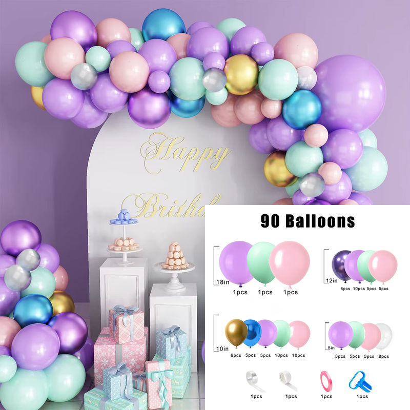 97-teiliges Latex-Ballonbogen-Set in Rosa, Lila und Mehrfarbig für Geburtstag und Hochzeit - Bild 3