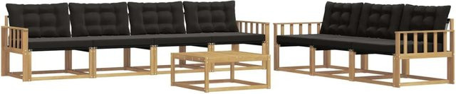 vidaXL Outdoor-Sofagarnitur 8-teilig aus massivem Akazienholz mit Textilene-Bezug und Polstern in Weiß-Schwarz - Bild 1