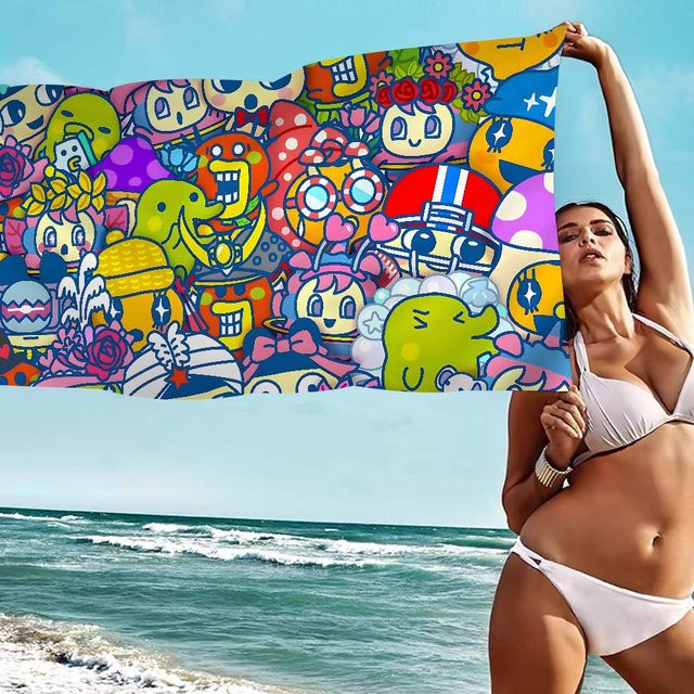 Bilibili Game Cute Cartoon T-Tamagotchi Mikrofaser-Strandtuch in Multicolour, saugfähig und schnell trocknend - Bild 1