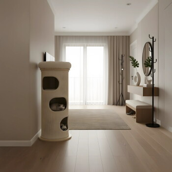 PetRhein Kratztonne Bamboo Tower in Beige mit Sisal und Rattan für erwachsene Katzen - Bild 3
