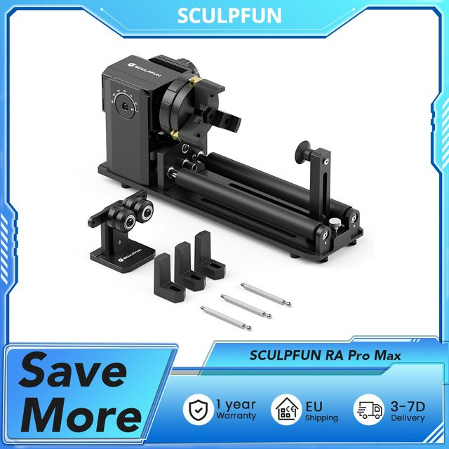 Sculpfun RA Pro Max 4-in-1 Rotationsmodul mit Drehwalze und Spannfutter für S9, S30 Ultra und Y-Achse zur Gravur unregelmäßiger runder Objekte - Bild 1
