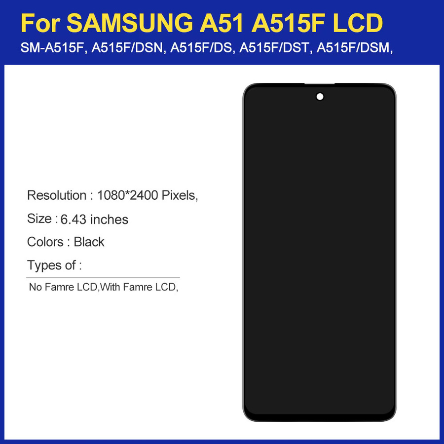 Samsung Galaxy A51 A515 A515F AMOLED LCD Display mit Touchscreen Digitizer und Rahmen in Schwarz - Bild 2