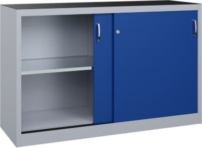 C + P Schiebetüren-Werkzeugschrank Acurado aus Stahl in Weißaluminium/Enzianblau, B: 160 cm, T: 50 cm, H: 100 cm - Bild 1