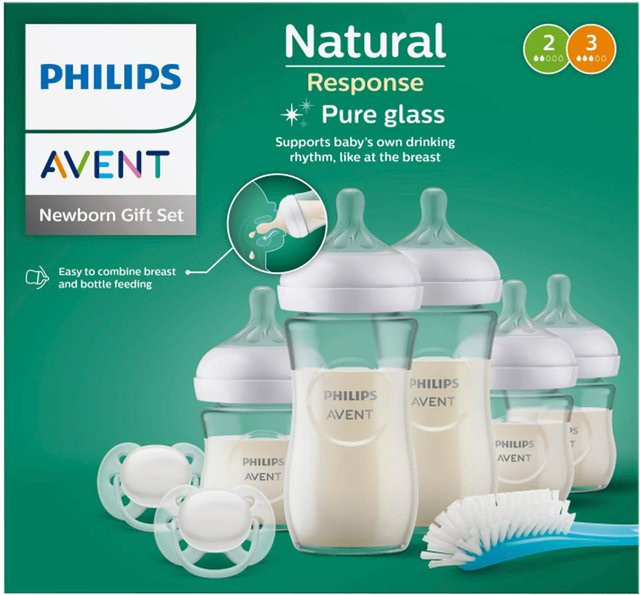 Philips Avent Natural Response Babyflaschen-Set aus Glas, 8-teilig, transparent, mit Anti-Kolik-Ventil, spülmaschinenfest und mikrowellengeeignet - Bild 1