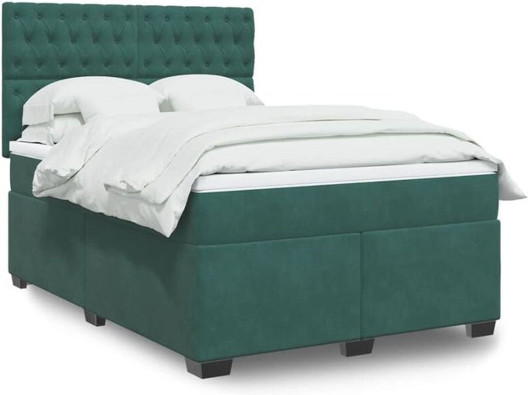 vidaxl Boxspringbett mit Matratze aus Samt in Dunkelgrün B/T/H: 160 x 200 x 140,5 cm - Bild 1