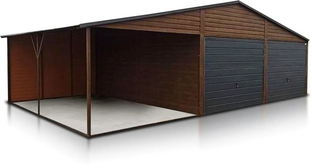 Liderstal Doppelgarage Standard aus Trapezprofilblech mit Satteldach und Schwingtor in Holzoptik, B/T/H: 600 x 500 x 310 cm - Bild 1