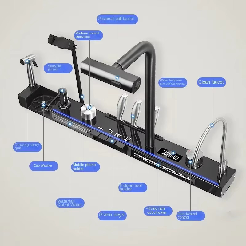 KALAWEI Wasserfallspülbecken aus Edelstahl 304 mit Digitalanzeige und Einzelschlitz-Design - Bild 4