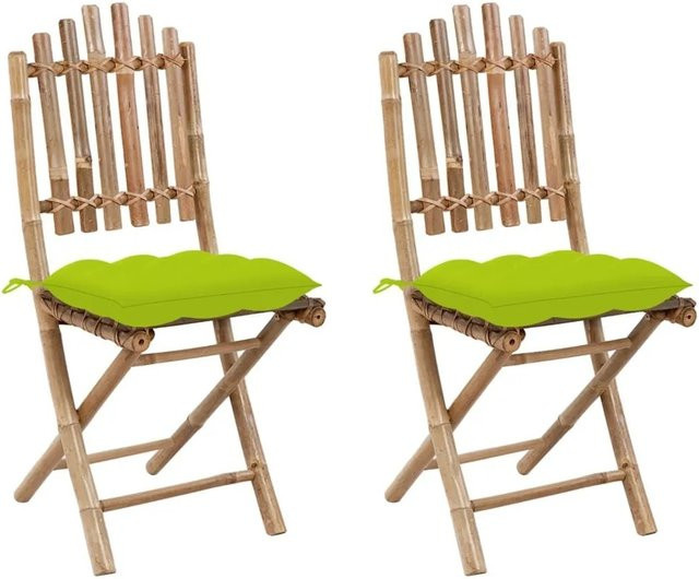Furnicato Gartenstuhl Set aus 2 Stück aus Bambus mit Kissen in Grün, B/T/H: 50 x 42 x 92 cm - Bild 1