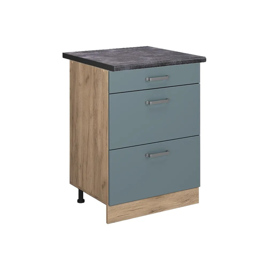 Vicco Küchenunterschrank R-Line in Blau-Grau und Eiche mit Schubladen, B/T/H: 60 x 60 x 81,6 cm - Bild 2