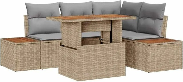 vidaXL 5-tlg. Garten-Sofa-Set in L-Form aus Poly-Rattan mit integriertem Stauraum und Polsterkissen in Beige - Bild 1