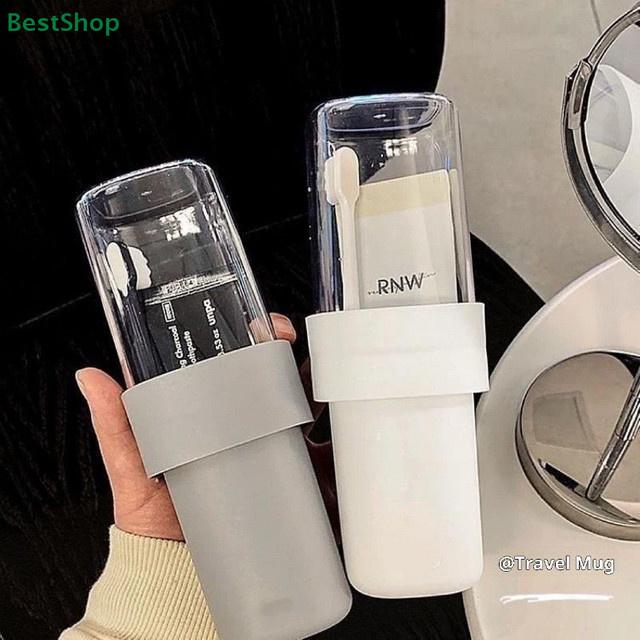 HNKMP Tragbarer Reise-Toilettenbecher und 2-in-1-Zahnbürstenhalter aus Kunststoff in Transparent, Höhe: 12,1 cm, Breite: 7,3 cm - Bild 1