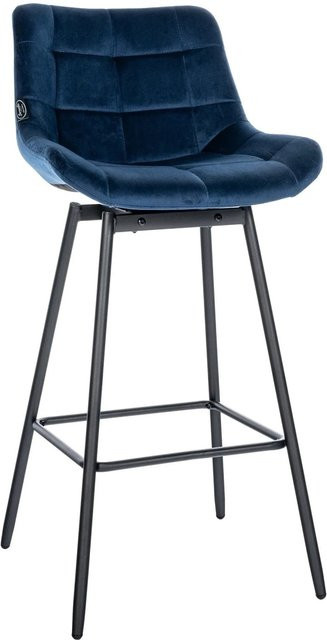 DELUKE Barhocker VISEN Barstuhl aus Samt in Blau mit Lehne und Drehsitz, B/T/H: 49 x 56 x 105 cm - Bild 1