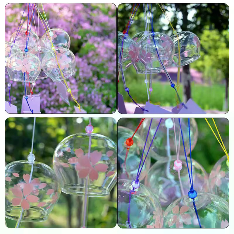Japanisches Windspiel aus Glas mit floralem Design zum Aufhängen als Gartenornament oder Dekoration für das Innenfenster - Bild 3
