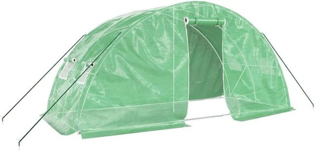 vidaXL Gewächshaus aus verzinktem Stahl in Grün mit PE-Abdeckung und aufrollbarer Tür, B/T/H: 5 x 2 x 2,3 m - Bild 1