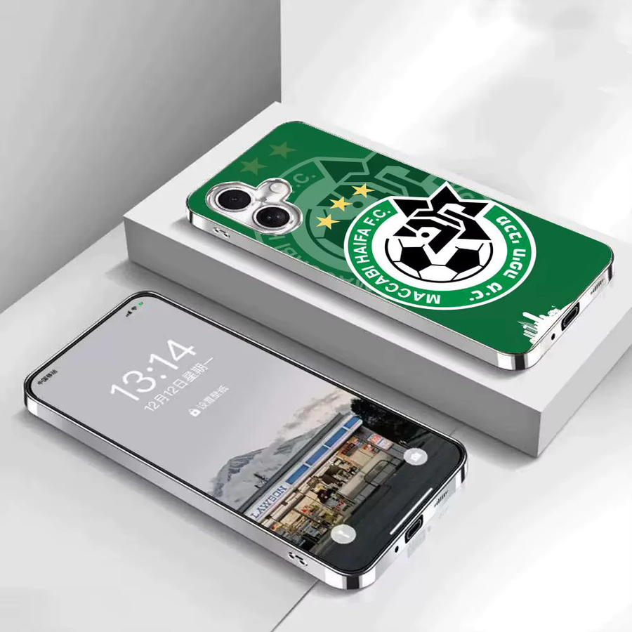 M-Maccabi H-Haifa Handyhülle für iPhone 17 16 15 14 13 12 Pro Max Plus mit Metall-Bumper und gehärteter Glasrückseite in Grün - Bild 2