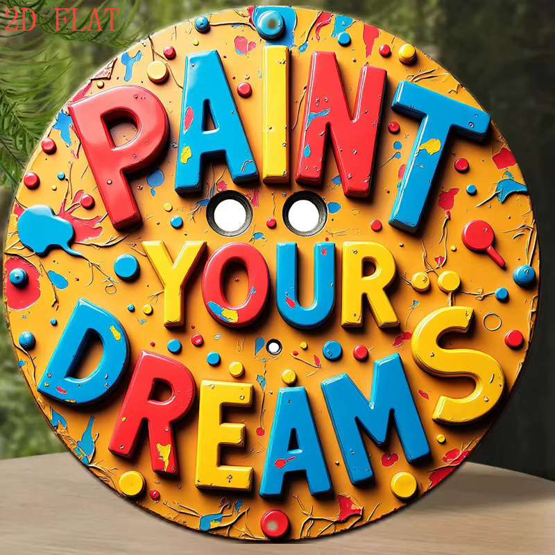 Potdemiel Rundes Aluminium-Wandkunstschild Paint Your Dreams in Multicolour mit abstraktem Spritzdesign, Durchmesser: 20,32 cm - Bild 4