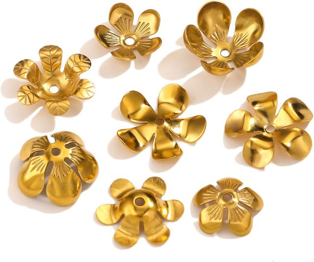 Aiovlo Charms Anhänger, Edelstahl, Blume, Gold, Vintage, Unisex - Bild 1
