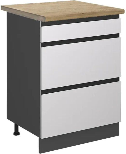 Vicco Küchenunterschrank R-Line in Weiß/Anthrazit mit Schubladen und Eiche-Optik, B/T/H: 60 x 60 x 81,6 cm - Bild 1