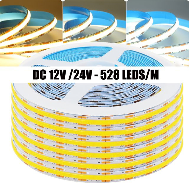 HEGEHE COB LED-Streifen IP20 Weiß mit 528 LEDs für 12V/24V DC zur Heimdekoration - Bild 1