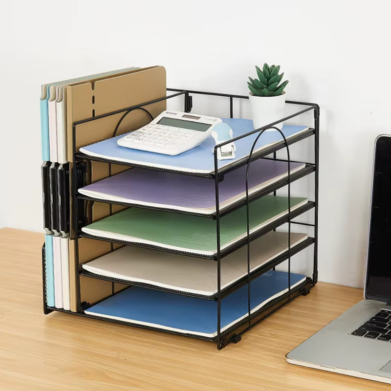 5-Schicht Dokumenten-Organizer aus Metall für A4-Dateien, Desktop-Ablage für Büro und Schreibtisch in Pink oder Schwarz - Bild 2