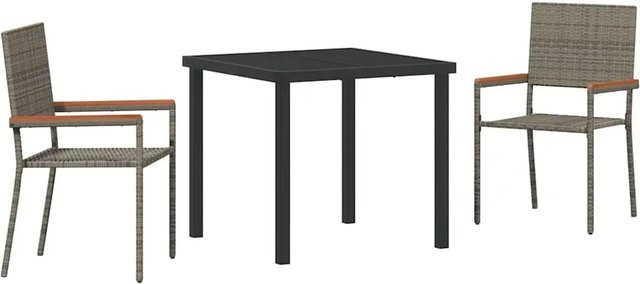 vidaXL Garten Essgruppe aus Poly-Rattan und Akazienholz in Grau mit Glastisch, 3-teilig, B/T/H: 150 x 73 x 73 cm - Bild 1