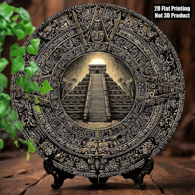 CIFBUY Rundes Aluminium-Wandschild im Vintage Maya-Kalender Design, Aztekische Mexikanische Wandkunst-Dekoration, Durchmesser: 20,32 cm - Bild 1