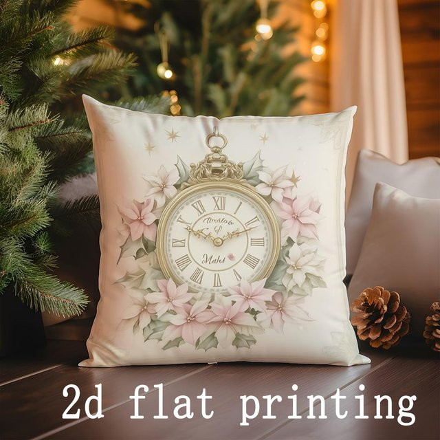 Festlicher Kissenbezug mit weihnachtlichem Blumenmuster für Sofa und Schlafzimmer, Peach Skin, B/B/H: 18 x 18 x 18 cm - Bild 1