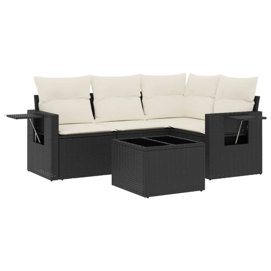 vidaXL 5-teilige Garten-Sofagarnitur aus Poly-Rattan mit Kissen in Schwarz - Bild 2