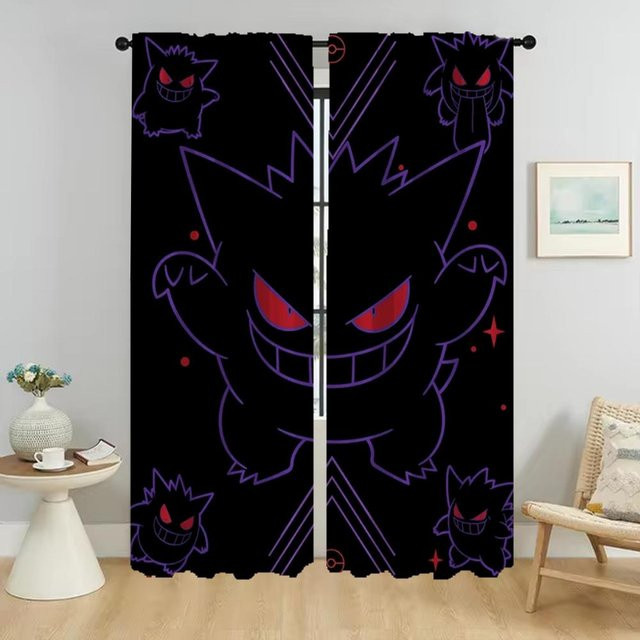 P-Pokemones Tüll-Vorhänge für Kinderzimmer und Wohnzimmer, 2er-Set, Schwarz, Breite: 50 cm, Höhe: 70 cm - Bild 1