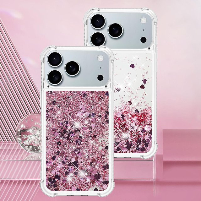 Glitzer Handyhülle mit Flüssig-Treibsand Effekt für Apple iPhone 17 16 15 14 13 12 11 Pro Max Plus in Transparent Pink - Bild 1