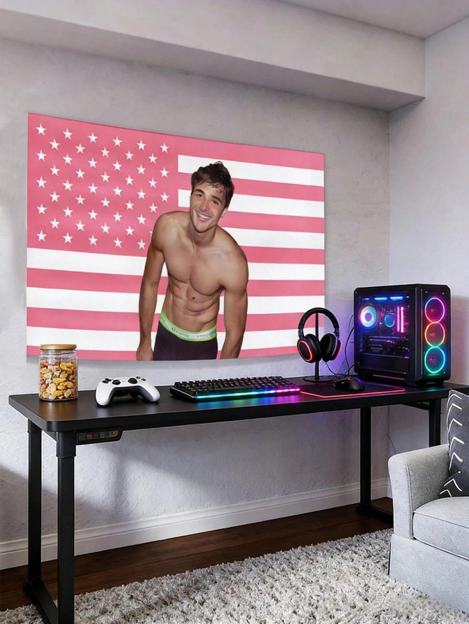 Dekorativer Wandteppich Jacob Elordi Amerikanische Flagge in Rosa von JMG Household Supplies, B/H: 60 x 40 cm - Bild 6